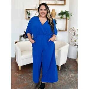 DOUBLE TAKE Plus Royal Blue Surplice Wide Leg Jumpsuit with Pockets NEW 2XL 3XL